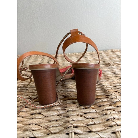 J.‎ Crew Women's Raffia Ankle-Tie High Heel Sandals Bohemian Fringe Boho 8.5 - Picture 7 of 14